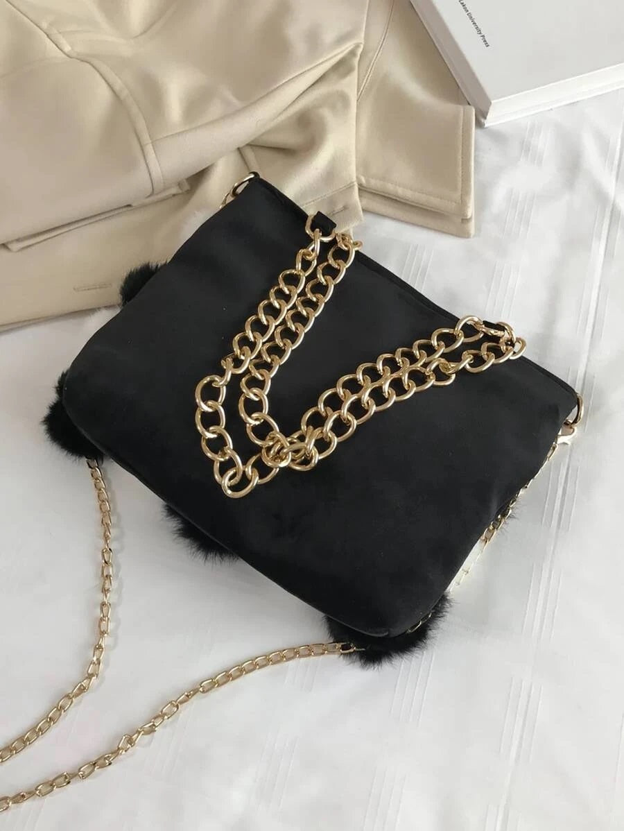 CM-BGS908449 Women Trendy Seoul Style Fluffy Chain Shoulder Bag