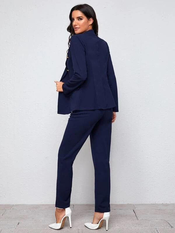 CM-SS225311 Women Elegant Seoul Style Notch Collar Blazer With Tailored Pants - Set