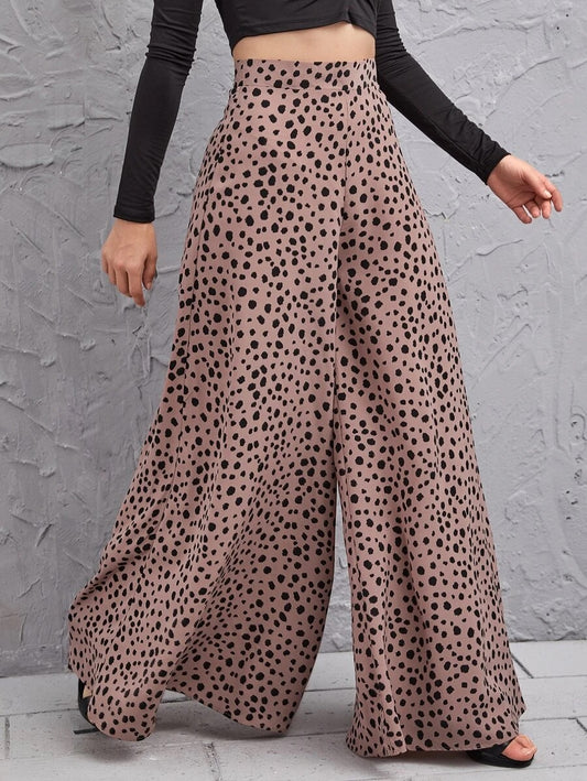 CM-BS903072 Women Casual Seoul Style High Waist Dalmatian Wide Leg Pants - Dusty Pink