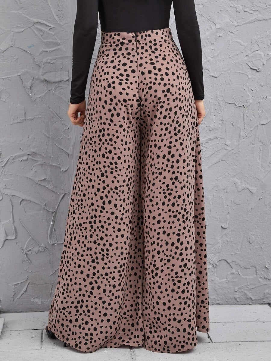 CM-BS903072 Women Casual Seoul Style High Waist Dalmatian Wide Leg Pants - Dusty Pink