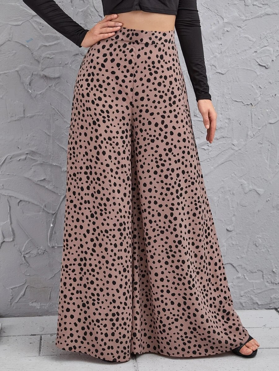 CM-BS903072 Women Casual Seoul Style High Waist Dalmatian Wide Leg Pants - Dusty Pink