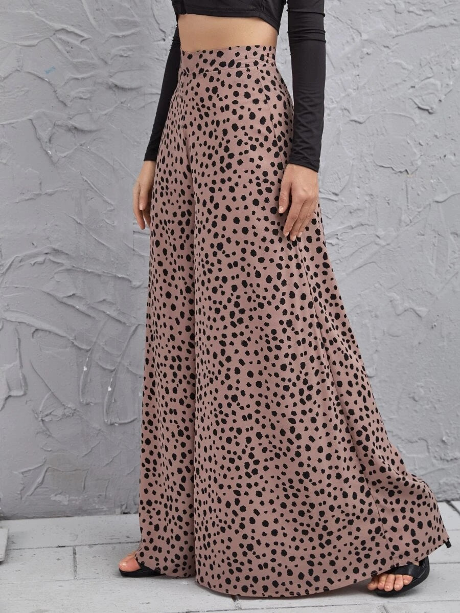 CM-BS903072 Women Casual Seoul Style High Waist Dalmatian Wide Leg Pants - Dusty Pink