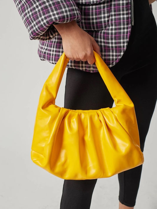 CM-BGS723253 Women Trendy Seoul Style Minimalist Ruched Bag - Yellow