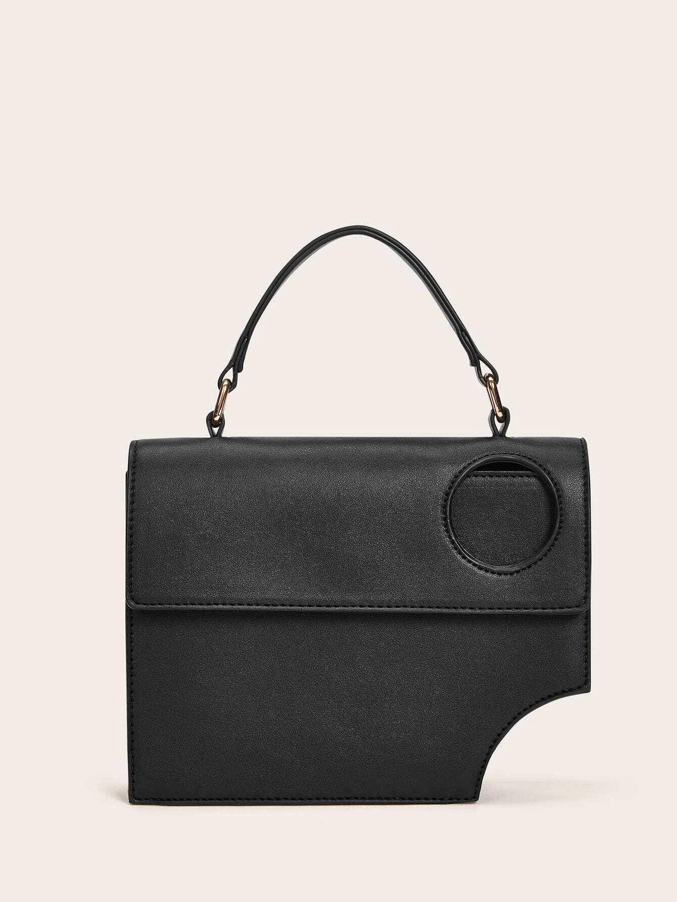 CM-BGS924457 Women Trendy Seoul Style Asymmetrical Satchel Bag - Black