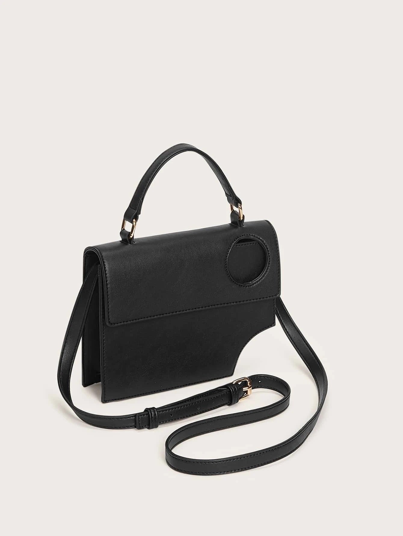 CM-BGS924457 Women Trendy Seoul Style Asymmetrical Satchel Bag - Black