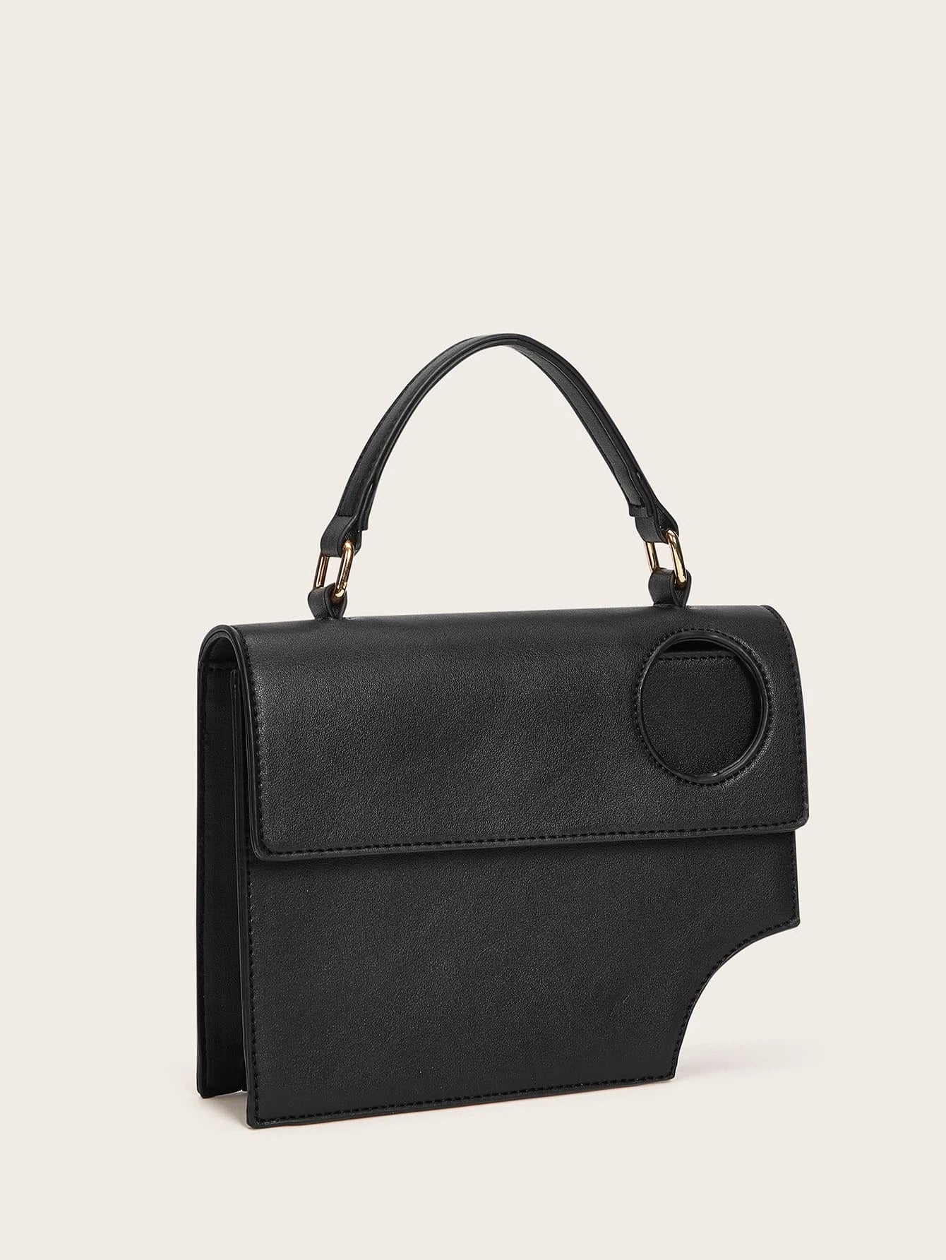 CM-BGS924457 Women Trendy Seoul Style Asymmetrical Satchel Bag - Black