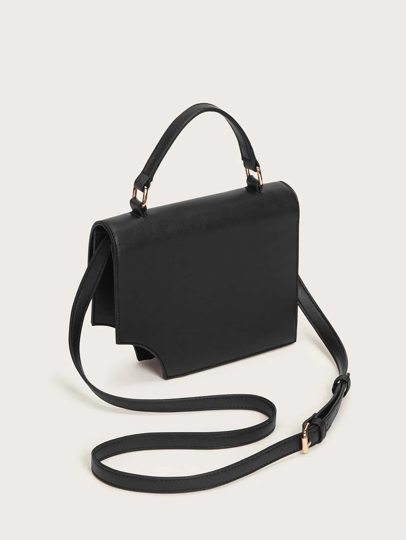 CM-BGS924457 Women Trendy Seoul Style Asymmetrical Satchel Bag - Black
