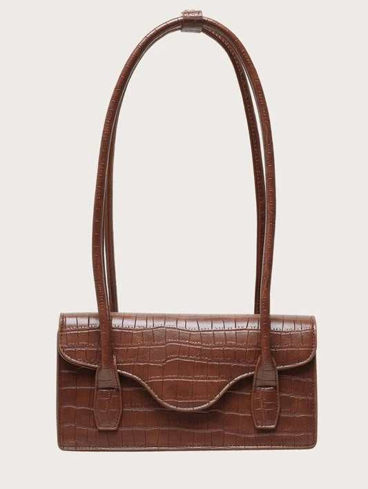 CM-BGS926405 Women Trendy Seoul Style Croc Embossed Shoulder Bag - Brown