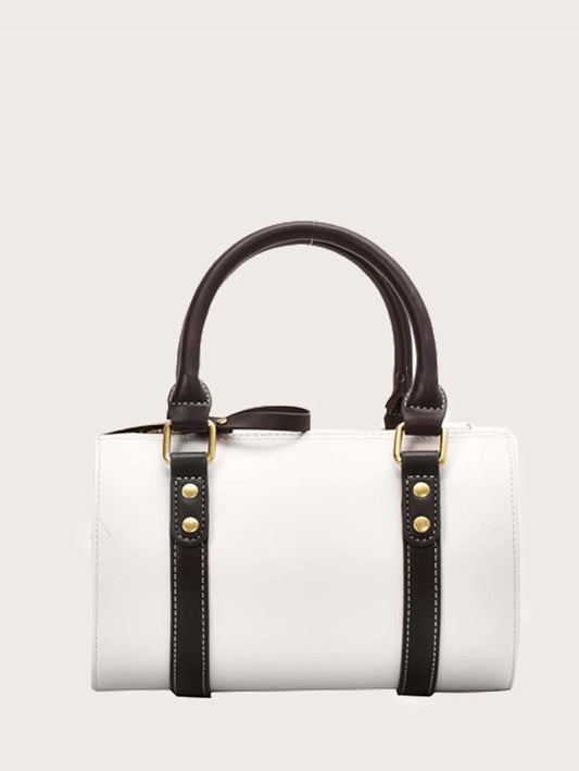 CM-BGS926642 Women Trendy Seoul Style Double Handle Boston Bag - White