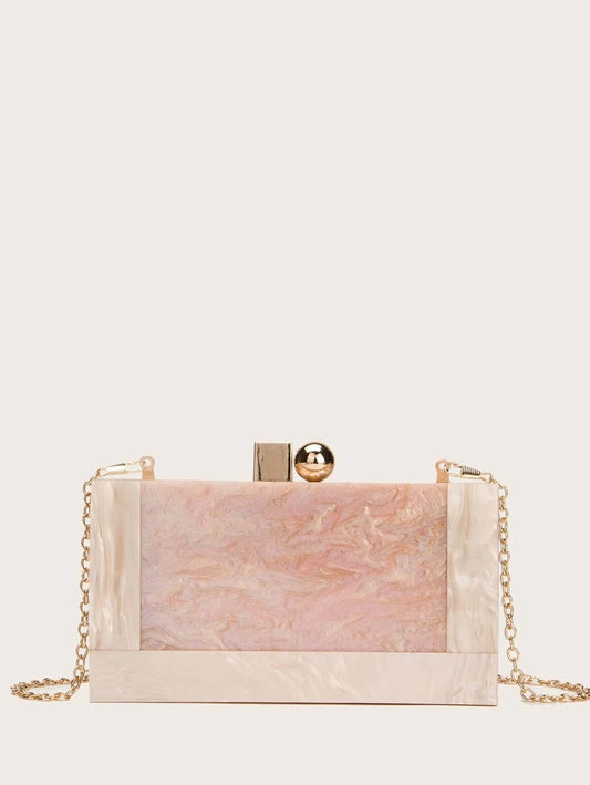 CM-BGS628498 Women Trendy Seoul Style Marble Pattern Chain Box Bag - Apricot