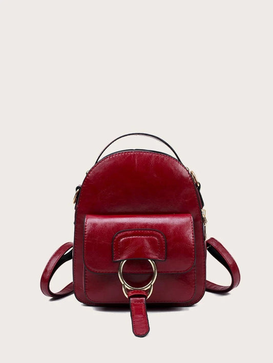 CM-BGS929012 Women Trendy Seoul Style Curved Top Pocket Front Backpack - Red