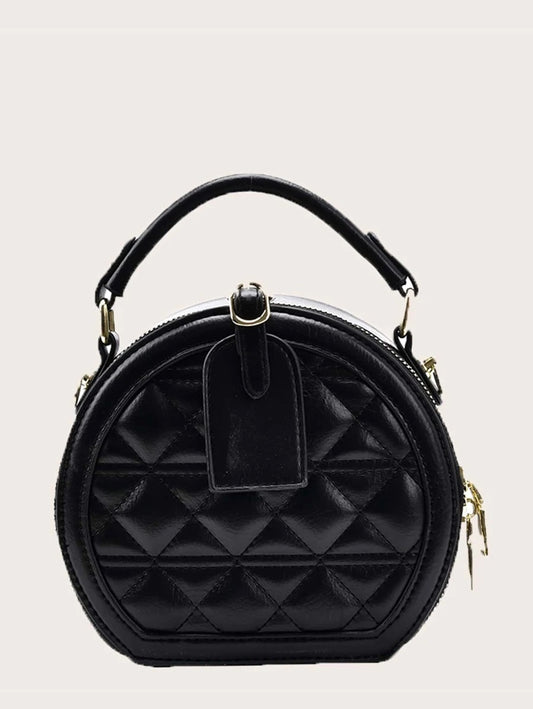 CM-BGS929640 Women Trendy Seoul Style Quilted Satchel Bag - Black
