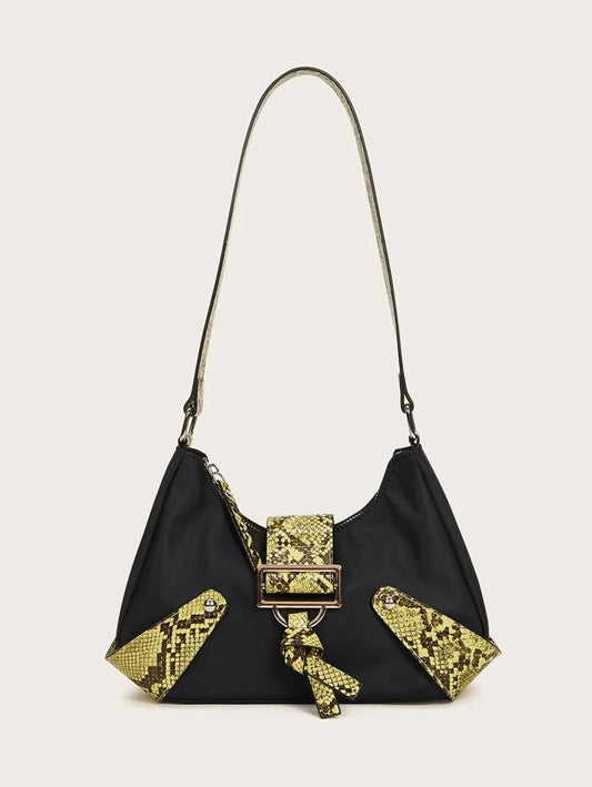 CM-BGS902687 Women Trendy Seoul Style Snakeskin Print Shoulder Bag - Black