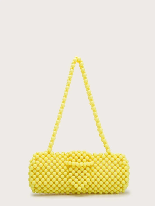 CM-BGS007109 Women Trendy Seoul Style Beaded Acrylic Shoulder Bag - Yellow