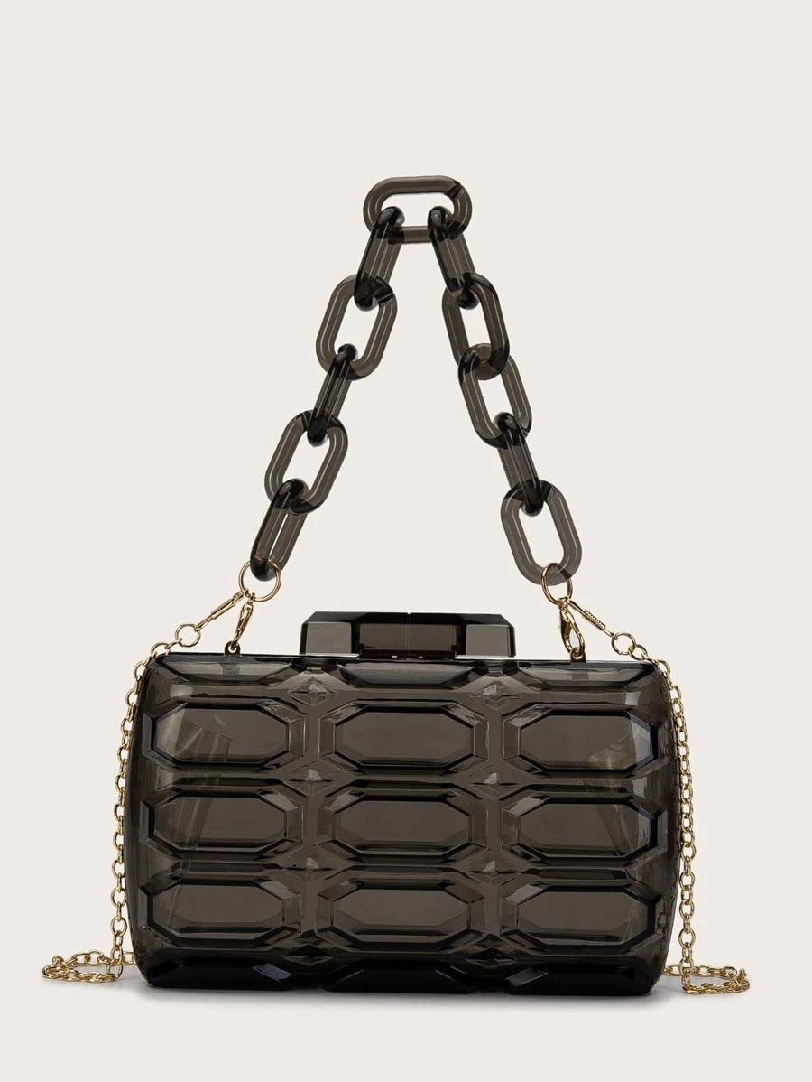 CM-BGS007266 Women Trendy Seoul Style Textured Chain Box Bag - Black