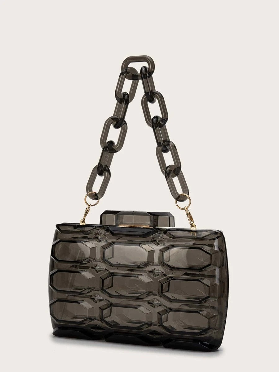 CM-BGS007266 Women Trendy Seoul Style Textured Chain Box Bag - Black