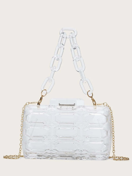 CM-BGS007471 Women Trendy Seoul Style Textured Chain Box Bag - White