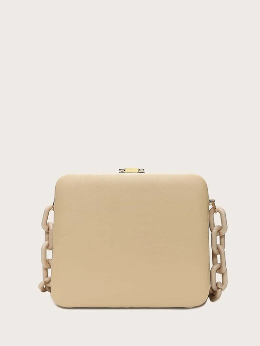 CM-BGS009000 Women Trendy Seoul Style Chain Plain Box Bag - Apricot