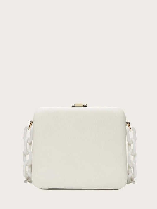 CM-BGS009475 Women Trendy Seoul Style Chain Plain Box Bag - White