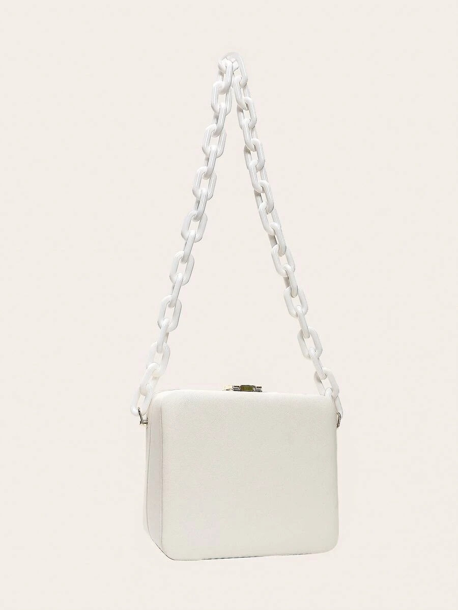 CM-BGS009475 Women Trendy Seoul Style Chain Plain Box Bag - White