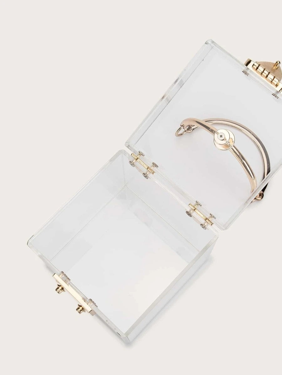 CM-BGS009766 Women Trendy Seoul Style Mini Clear Box Bag With Ring Handle