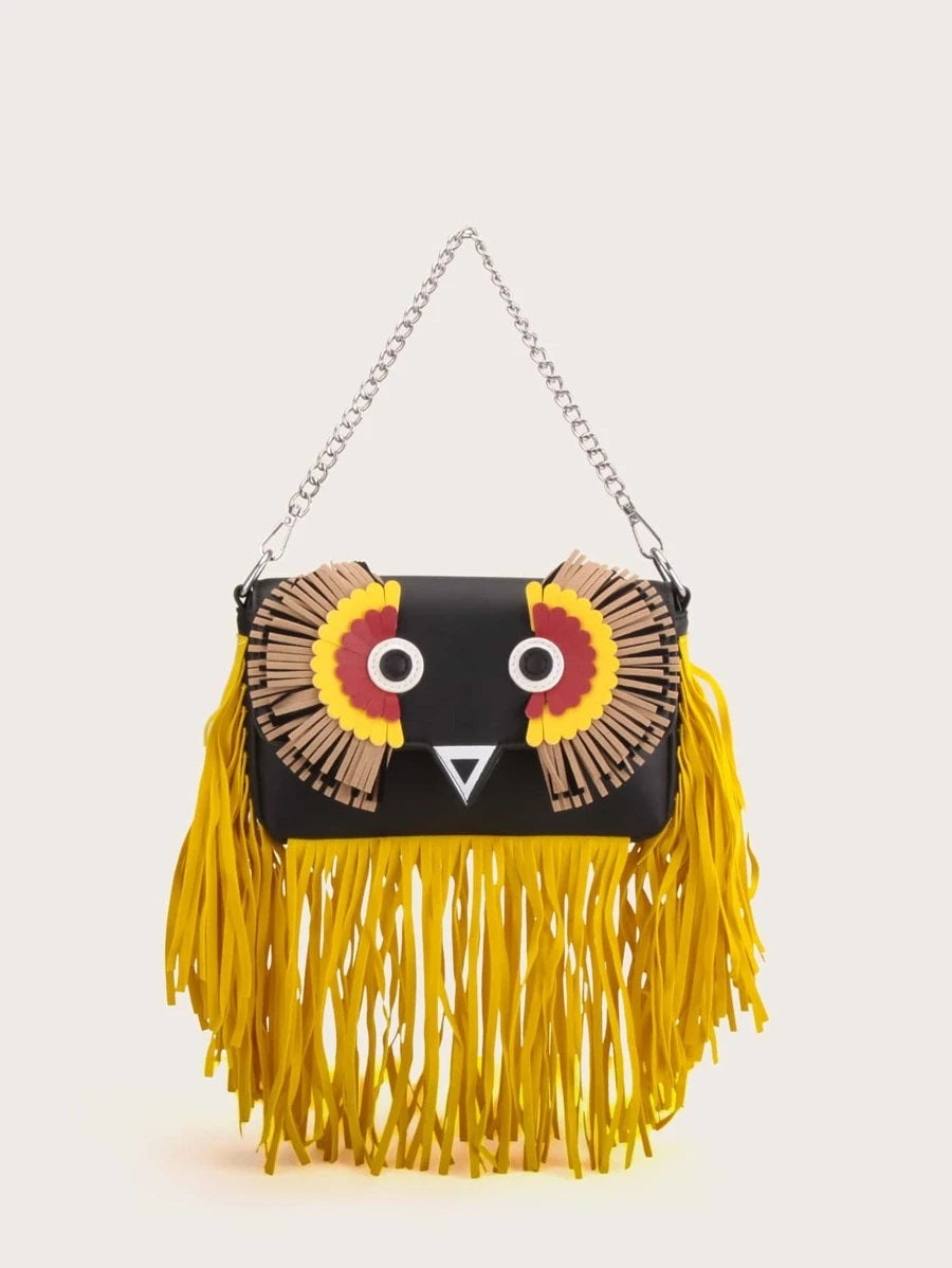 CM-BGS013468 Women Trendy Seoul Style Fringe Owl Decor Shoulder Bag