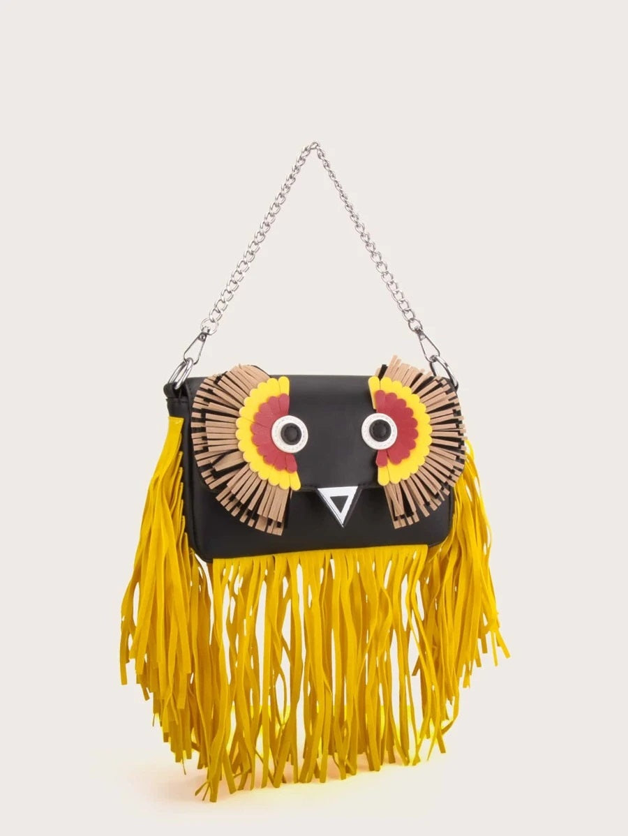 CM-BGS013468 Women Trendy Seoul Style Fringe Owl Decor Shoulder Bag