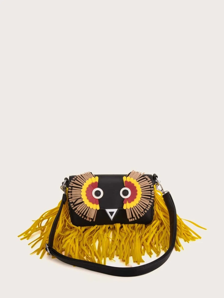 CM-BGS013468 Women Trendy Seoul Style Fringe Owl Decor Shoulder Bag
