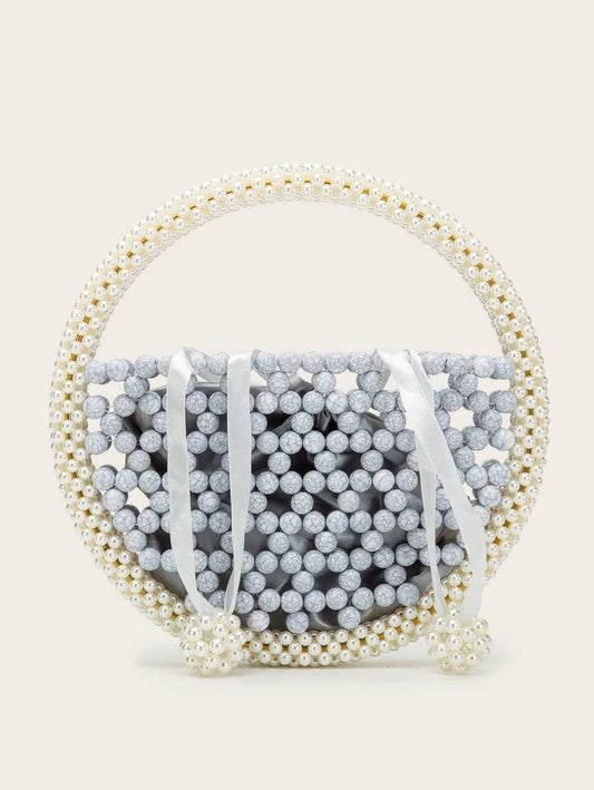CM-BGS013516 Women Trendy Seoul Style Beaded Satchel Novelty Bag