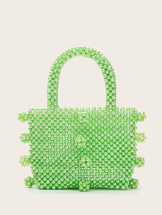 CM-BGS013171 Women Trendy Seoul Style Beaded Satchel Bag - Green