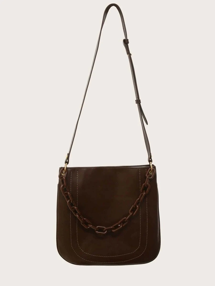 CM-BGS013220 Women Trendy Seoul Style Stitch Detail Chain Shoulder Bag - Brown