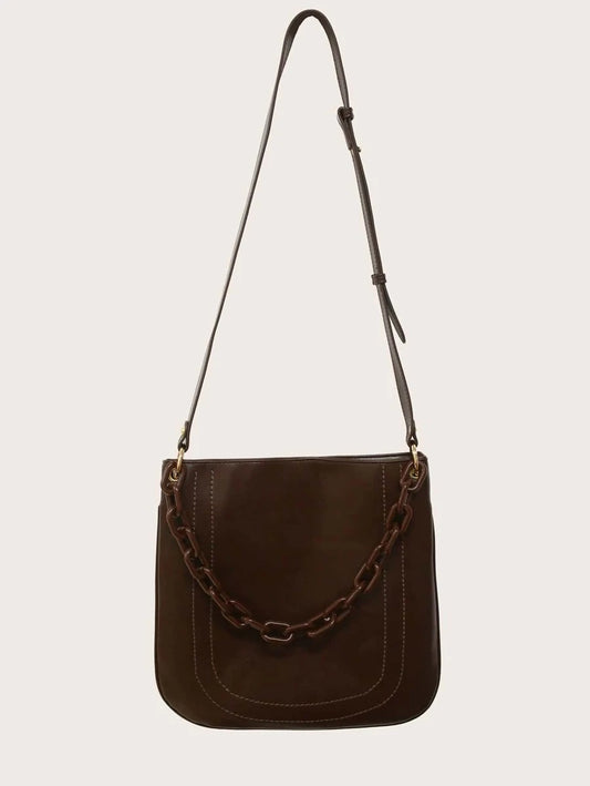 CM-BGS013220 Women Trendy Seoul Style Stitch Detail Chain Shoulder Bag - Brown