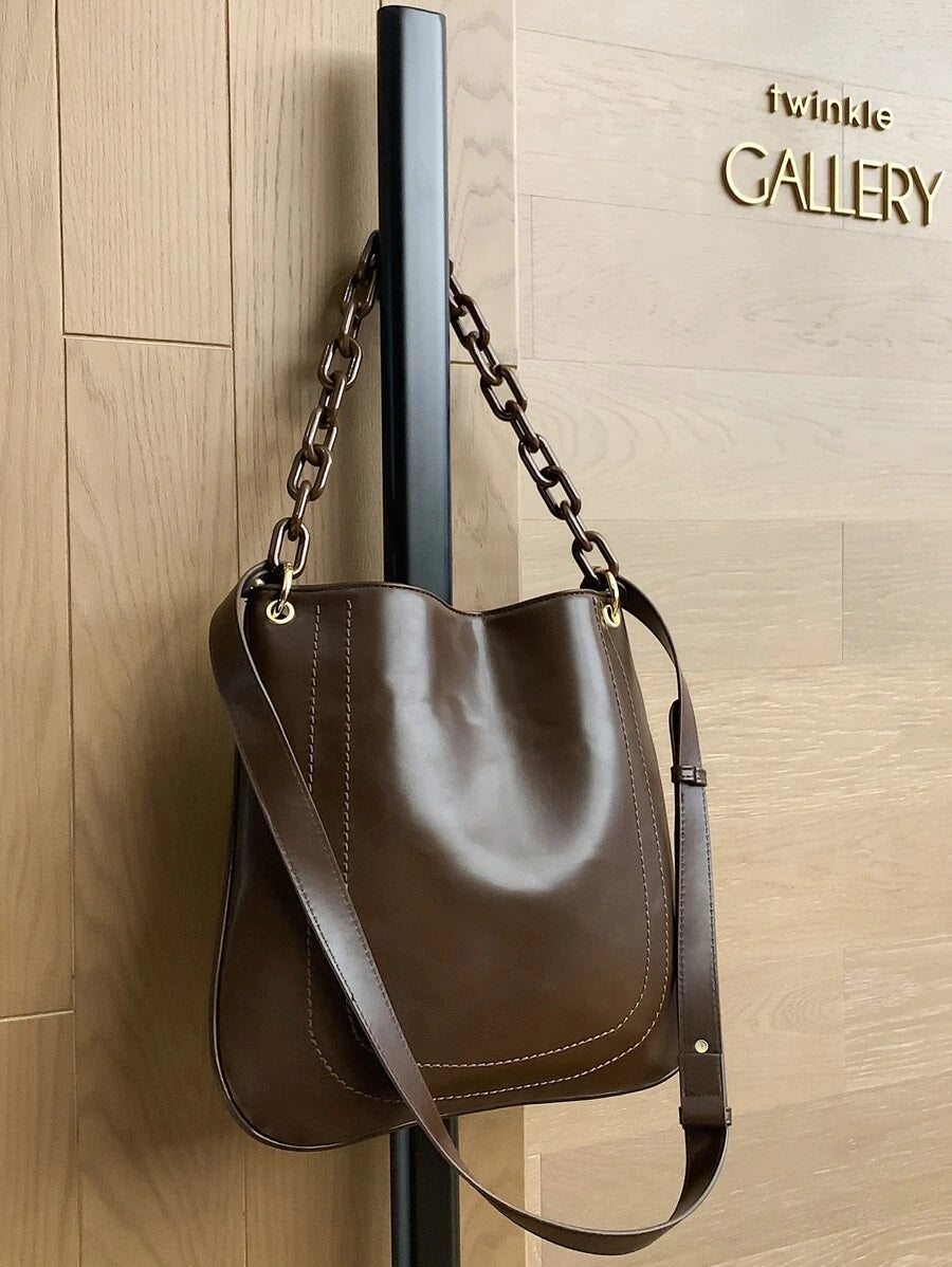CM-BGS013220 Women Trendy Seoul Style Stitch Detail Chain Shoulder Bag - Brown