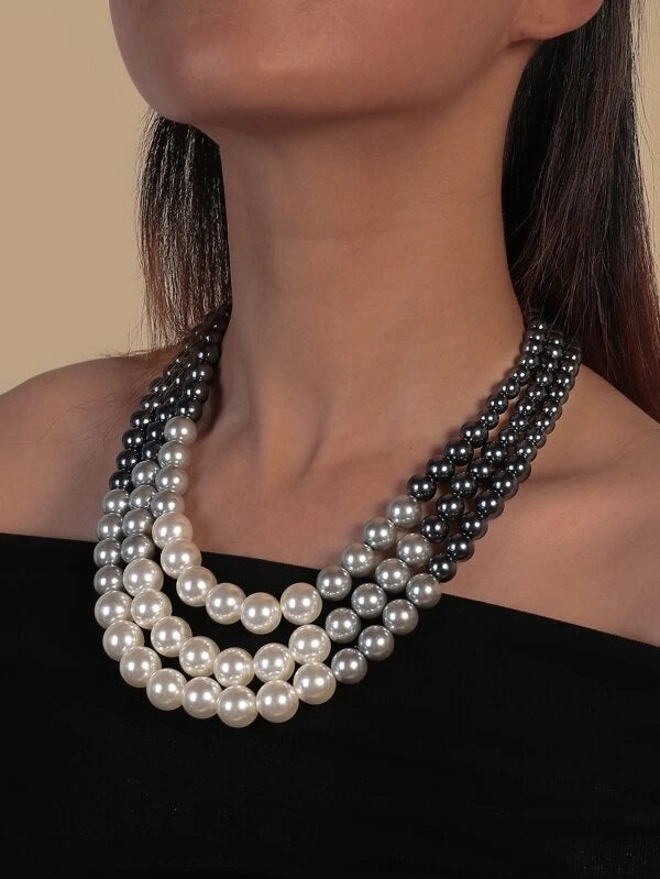 CM-AXS014958 Women Trendy Seoul Style Beaded Layered Necklace