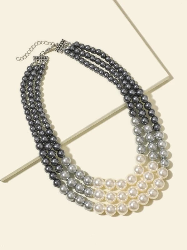 CM-AXS014958 Women Trendy Seoul Style Beaded Layered Necklace