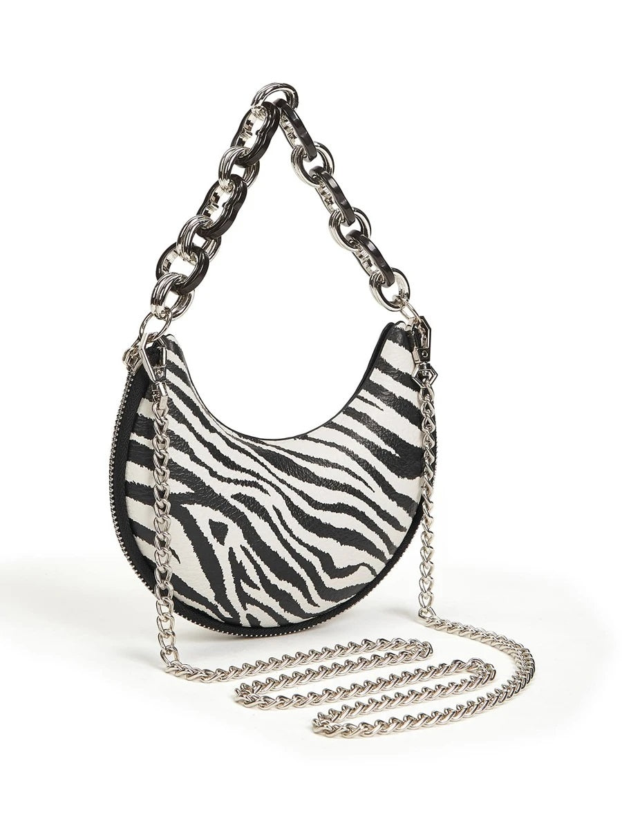 CM-BGS908117 Women Trendy Seoul Style Zebra Pattern Chain Baguette Bag