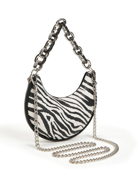 CM-BGS908117 Women Trendy Seoul Style Zebra Pattern Chain Baguette Bag