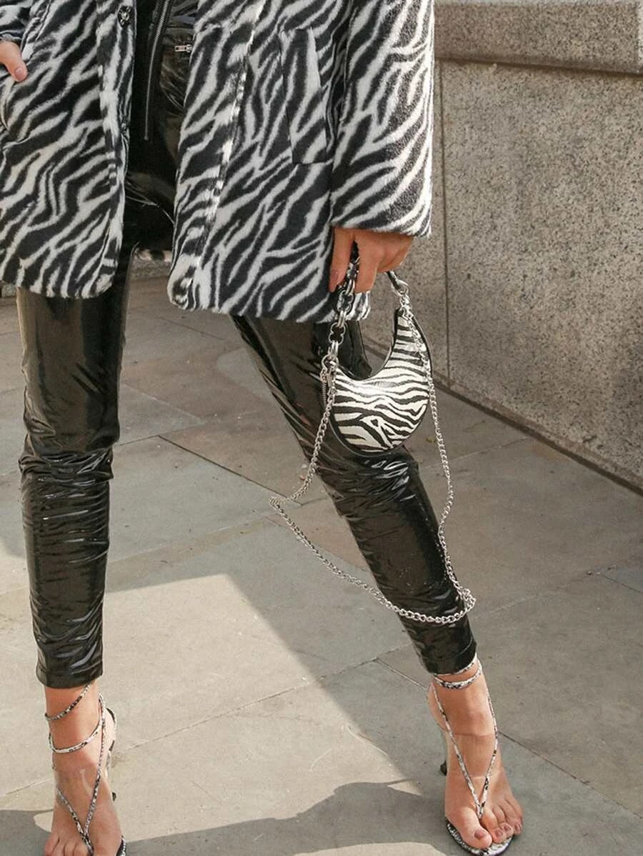 CM-BGS908117 Women Trendy Seoul Style Zebra Pattern Chain Baguette Bag