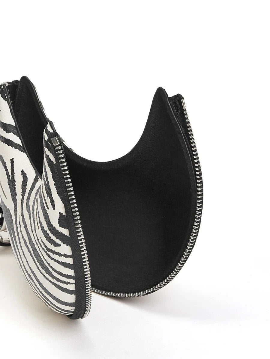 CM-BGS908117 Women Trendy Seoul Style Zebra Pattern Chain Baguette Bag