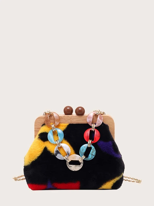 CM-BGS017490 Women Trendy Seoul Style Multicolor Chain Satchel Bag
