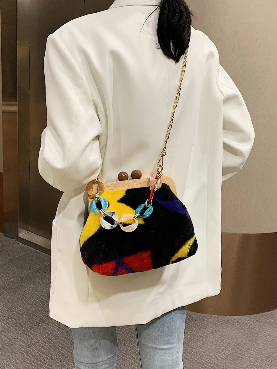 CM-BGS017490 Women Trendy Seoul Style Multicolor Chain Satchel Bag