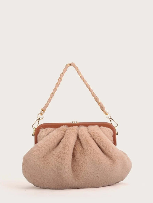 CM-BGS017630 Women Trendy Seoul Style Fluffy Ruched Bag - Khaki