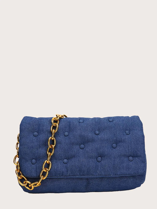CM-BGS017386 Women Casual Seoul Style Denim Chain Shoulder Bag - Blue