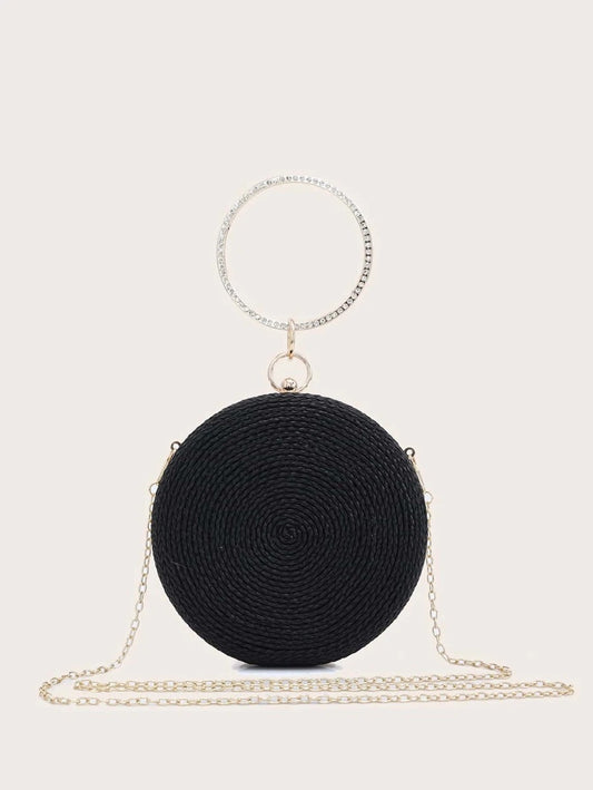 CM-BGS020401 Women Trendy Seoul Style Mini Braided Box Bag With Ring Handle - Black