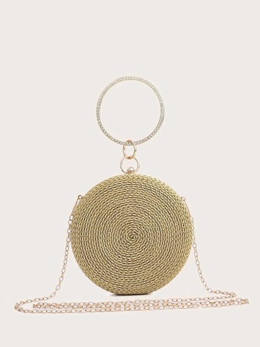 CM-BGS020756 Women Trendy Seoul Style Mini Braided Box Bag With Ring Handle - Gold