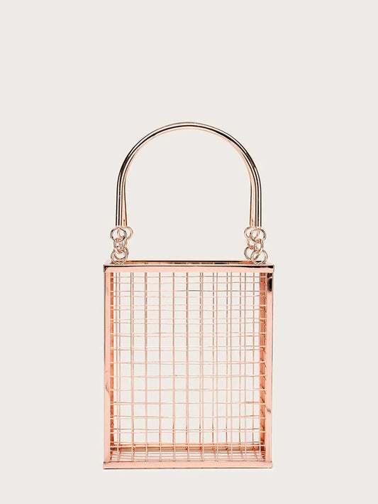CM-BGS020166 Women Trendy Seoul Style Metal Hollow Out Satchel Bag - Rose Gold