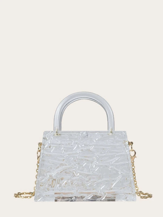 CM-BGS020705 Women Trendy Seoul Style Mini Clear Chain Satchel Bag