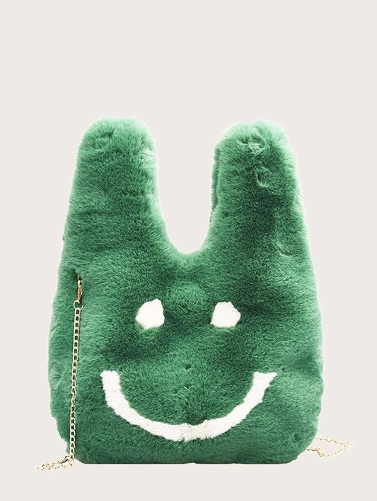 CM-BGS021747 Women Preppy Seoul Style Cartoon Design Fluffy Tote Bag - Green