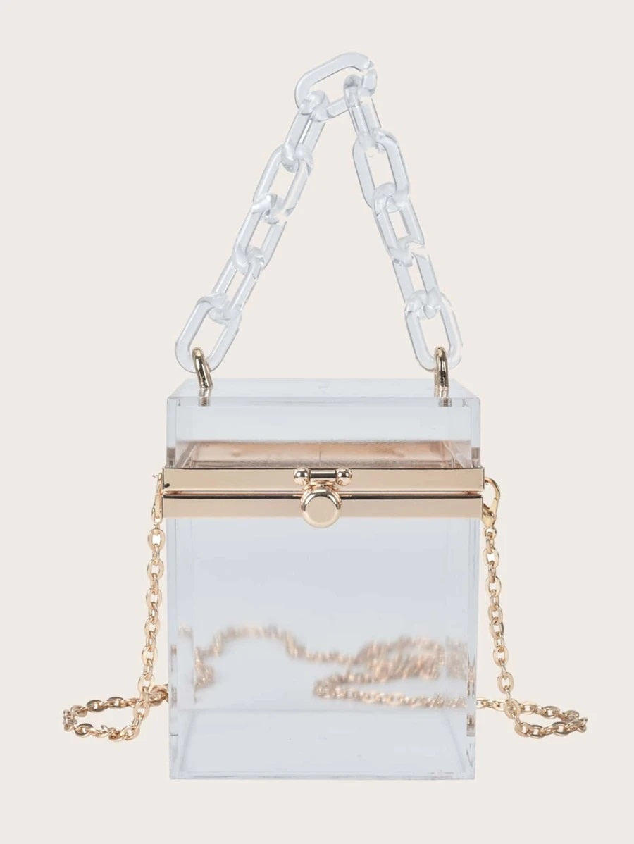 CM-BGS022710 Women Trendy Seoul Style Mini Clear Box Bag - White