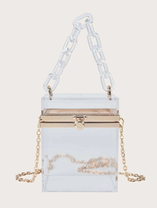 CM-BGS022710 Women Trendy Seoul Style Mini Clear Box Bag - White